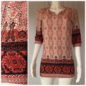 Iris boho floral patterned tunic red & black